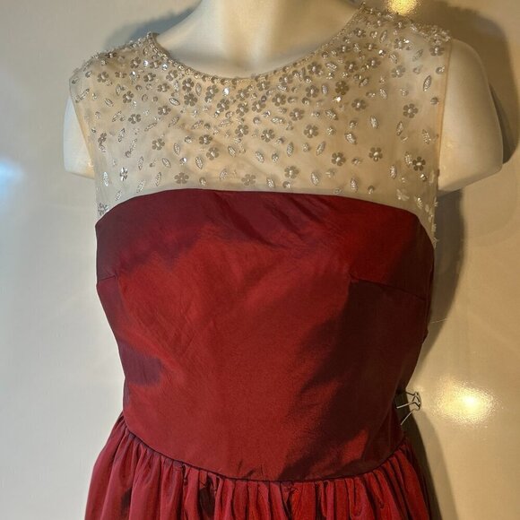 Wine Iridescent Taffeta Formal with Sheer Illusion beaded bodice formal prom - Picture 5 of 9